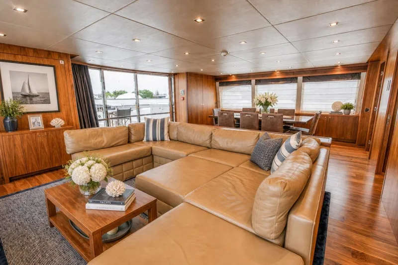 Slide: The Image of Luxurious interior of 2014 Sunseeker 131 Yacht with elegant seating and dining area. - 27