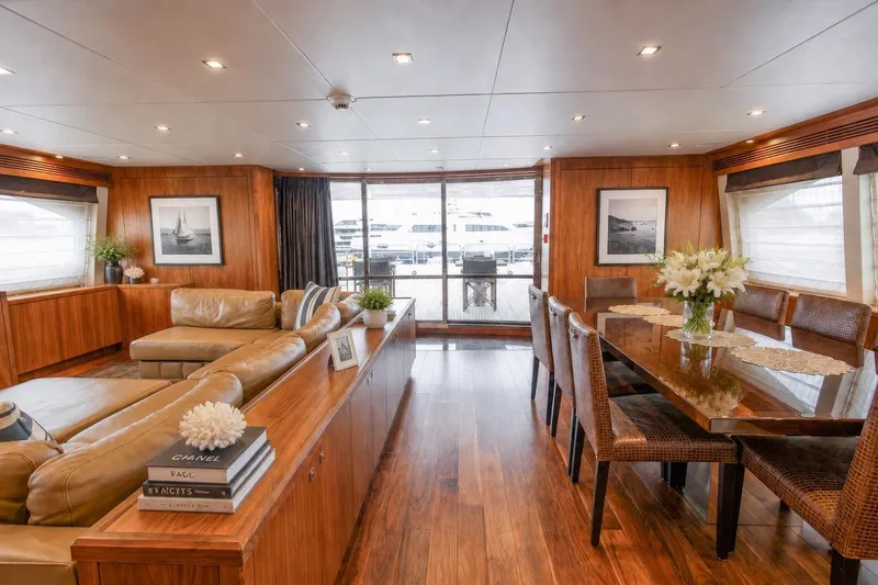Slide: The Image of Luxurious interior of 2014 Sunseeker 131 Yacht with elegant wood finishes and modern decor. - 25