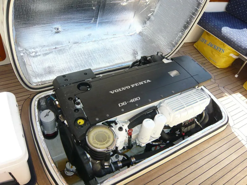 Slide: The Image of Volvo Penta D6-480 engine in 1998 Hinckley 36 Classic yacht, open engine compartment. - 26