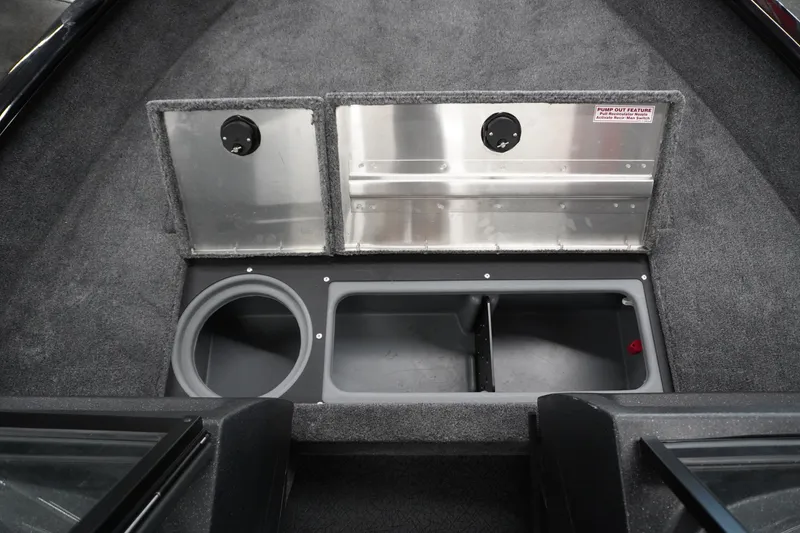 Slide: The Image of 2027 Tracker Pro Guide V-16 WT boat storage compartments with pump-out feature. - 16