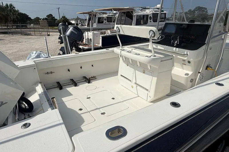 Slide: The Image of 2007 SeaCraft SC 32 Master Angler boat interior with fishing rod holders and control panel. - 32