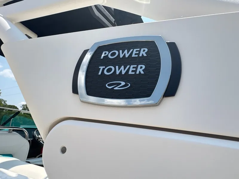 Slide: The Image of Close-up of the "Power Tower" emblem on a 2020 Regal LS4 Surf boat. - 14