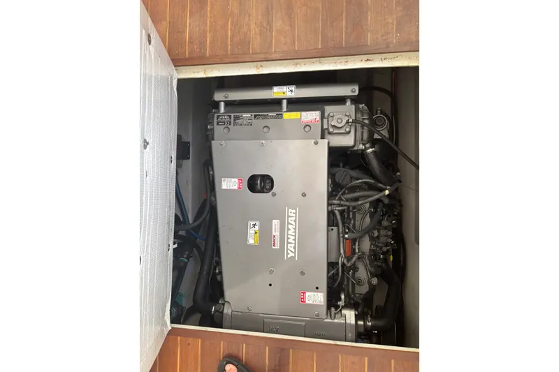 Slide: The Image of Engine compartment of a 2018 Eastern 35 Casco Bay boat with Yanmar engine. - 28