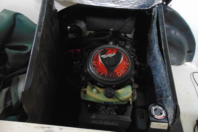 Slide: The Image of 2001 Sea-Doo Utopia 185 engine compartment featuring Mercury V6 engine. - 13
