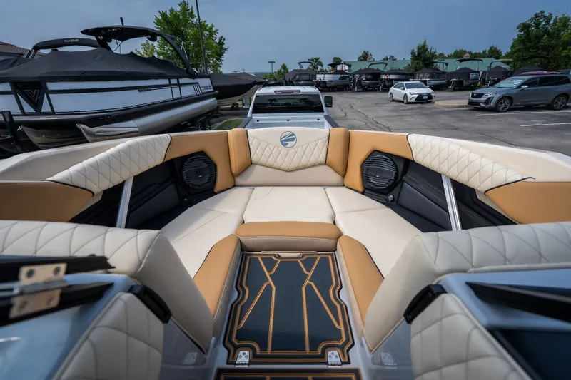 Slide: The Image of Luxurious interior of 2026 Tigé Z3 boat with plush seating and modern design. - 29