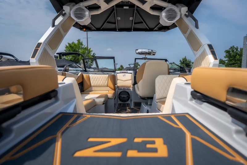 Slide: The Image of Interior view of 2026 Tigé Z3 boat with luxurious seating and modern design. - 26