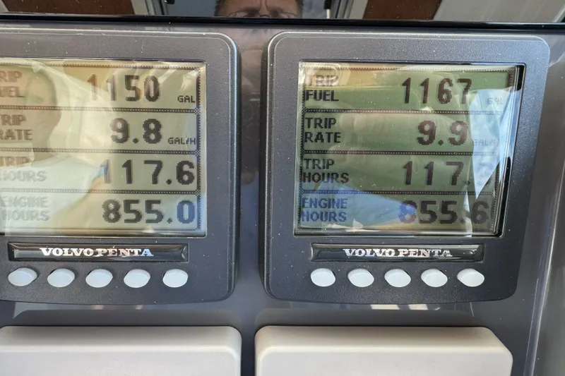 Slide: The Image of Digital display of fuel and engine metrics on a 2008 Tiara Yachts 4300 Sovran. - 19