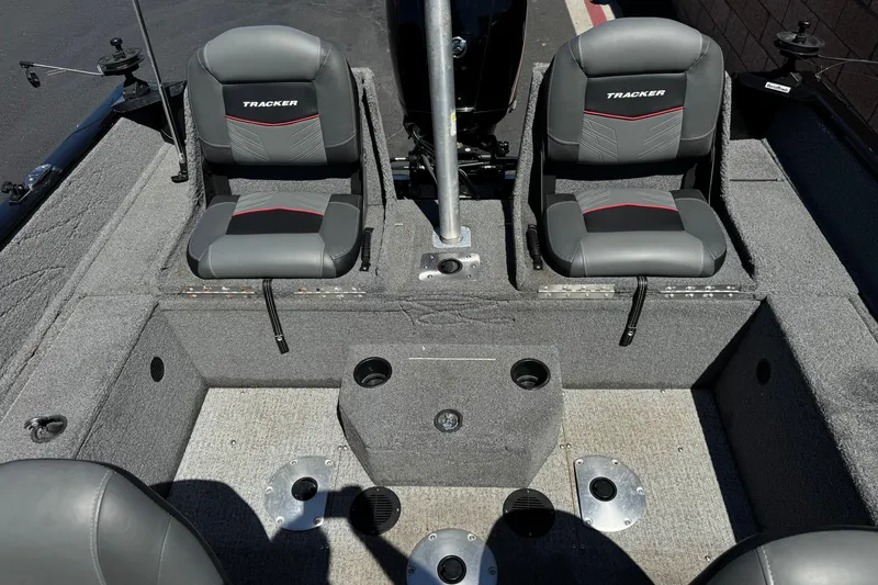 Slide: The Image of 2022 Tracker Pro Guide V-175 Combo boat interior with two cushioned seats. - 17