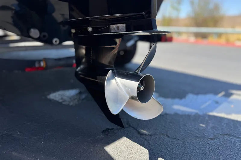 Slide: The Image of Close-up of a 2022 Tracker Pro Guide V-175 Combo boat propeller. - 8
