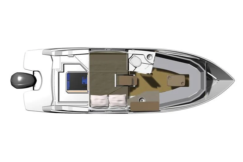 Slide: The Image of Manufacturer Provided Image: Top view of 2022 Regal 26 XO boat layout with interior features. - 22