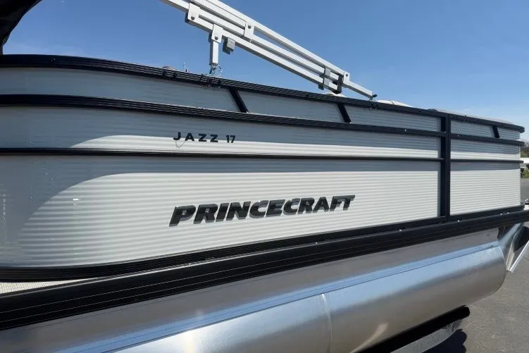 Slide: The Image of 2026 Princecraft Jazz 170 pontoon boat with sleek design and modern features. - 4