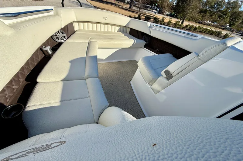 Slide: The Image of Luxurious interior of a 2018 Cobalt R35 boat with plush seating and elegant design. - 19
