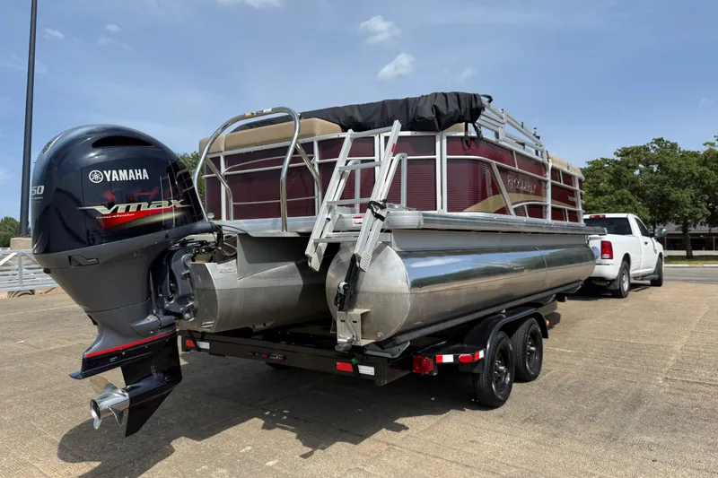 Slide: The Image of 2021 Godfrey Sweetwater 2286 FS pontoon boat with Yamaha VMAX engine on trailer. - 3