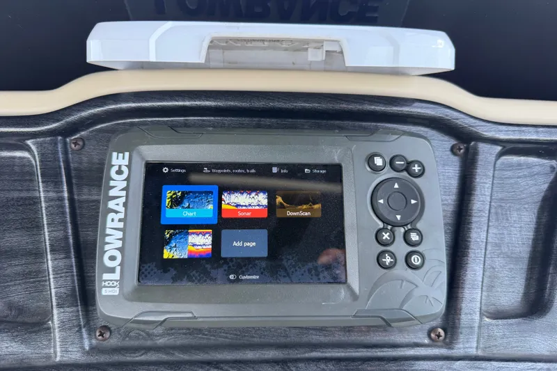 Slide: The Image of Lowrance fish finder display on 2021 Godfrey Sweetwater 2286 FS boat dashboard. - 63