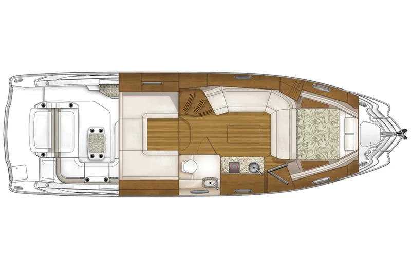 Slide: The Image of Manufacturer Provided Image: 2013 Chaparral 330 Signature boat interior layout with seating, kitchen, and sleeping areas. - 33