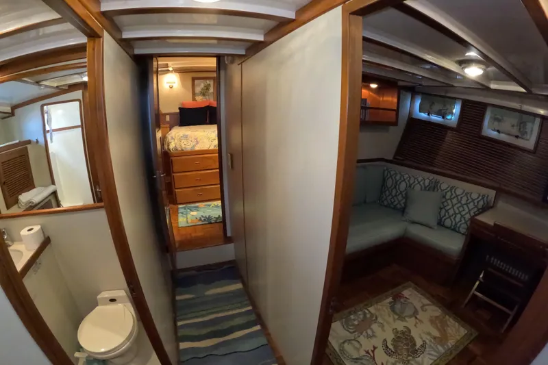 Slide: The Image of Interior of 1999 Kadey-Krogen 48 North Sea yacht with cozy cabin and bathroom. - 36