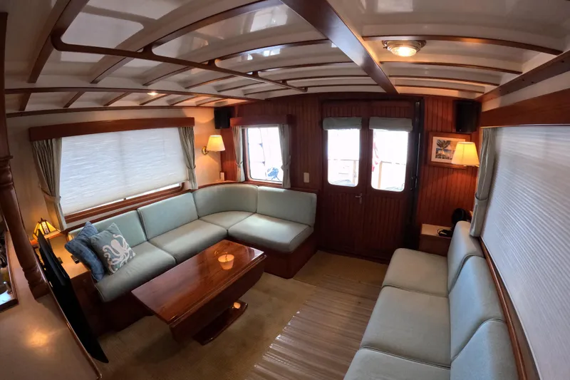 Slide: The Image of Luxurious interior of 1999 Kadey-Krogen 48 North Sea yacht with elegant wood finishes. - 6