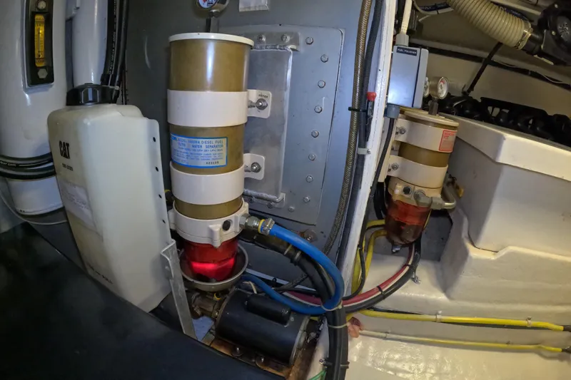 Slide: The Image of Engine room of 1999 Kadey-Krogen 48 North Sea with fuel filters and separator. - 83
