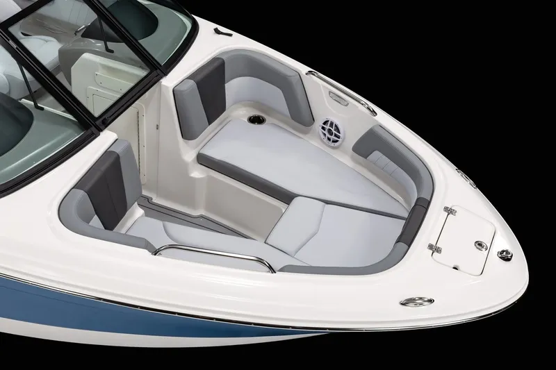 Slide: The Image of 2027 Chaparral 21 SSi boat interior with sleek seating and modern design. - 2