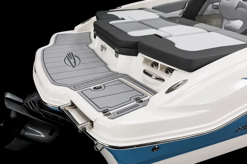 Slide: The Image of 2027 Chaparral 21 SSi boat with sleek design and comfortable seating on deck. - 16