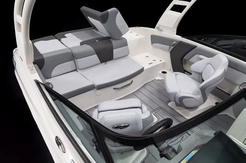 Slide: The Image of 2027 Chaparral 21 SSi boat interior with modern seating and sleek design. - 17