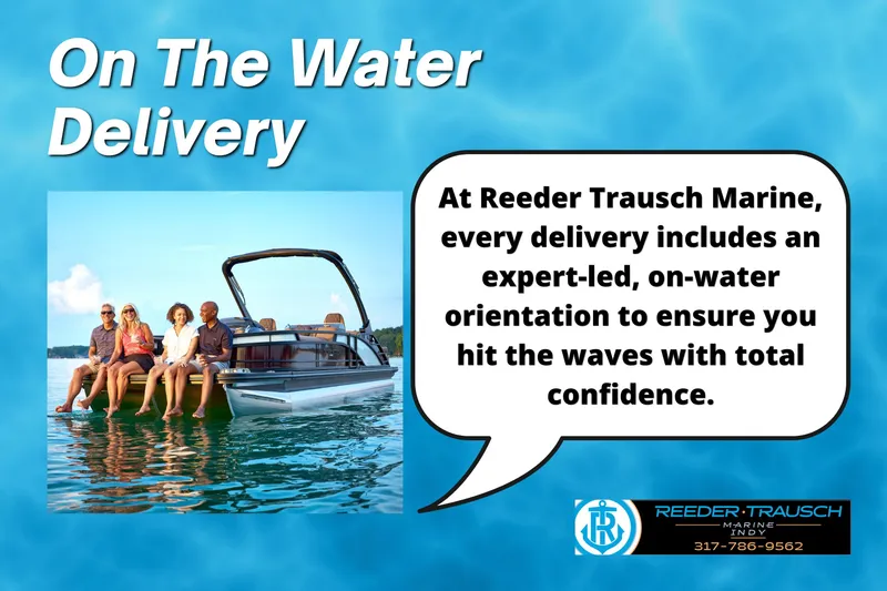 Slide: The Image of Group enjoying a 2027 Bennington 168 SLJ boat on water, promoting Reeder Trausch Marine services. - 4