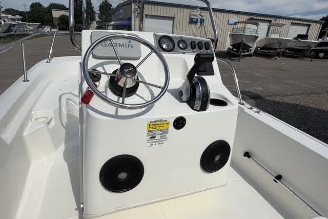 Slide: The Image of 2019 Boston Whaler 150 Montauk boat console with Garmin navigation system. - 3