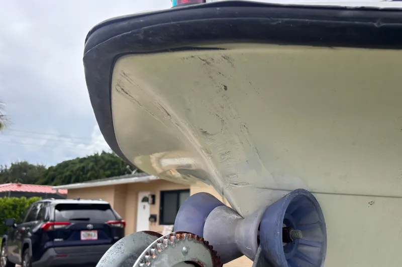 Slide: The Image of Close-up of a 1992 Hydra-Sports 2000 CC boat hull on a trailer. - 14