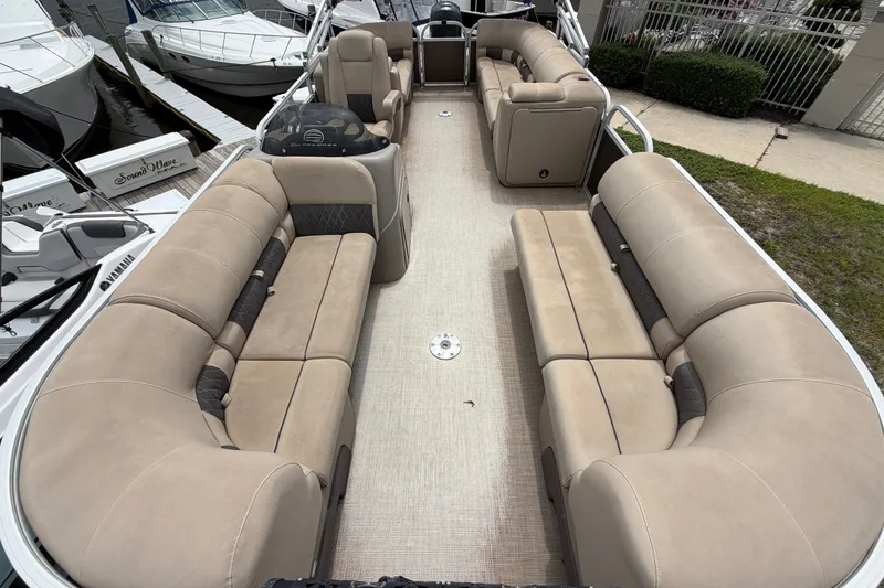 Slide: The Image of 2020 Sun Tracker Party Barge 22 DLX with spacious seating and elegant interior design. - 3