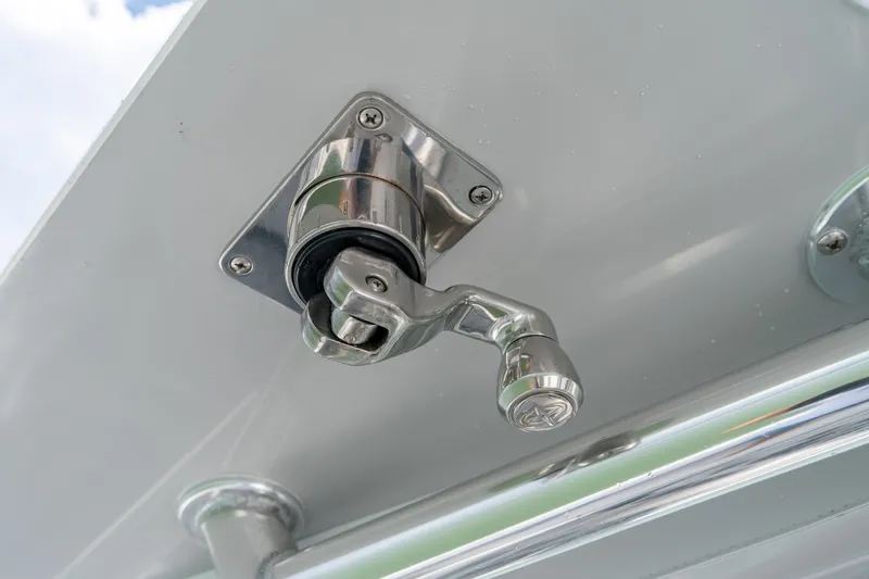 Slide: The Image of Close-up of a 2021 SeaHunter 41 CTS boat's stainless steel fitting. - 40