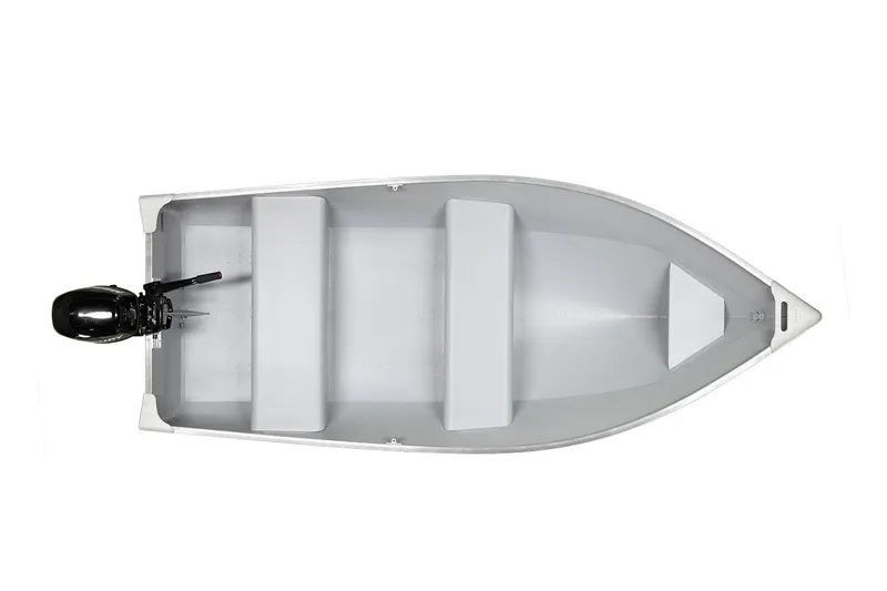 Slide: The Image of Manufacturer Provided Image: 2022 Lund A-12 aluminum fishing boat, top view with outboard motor. - 18