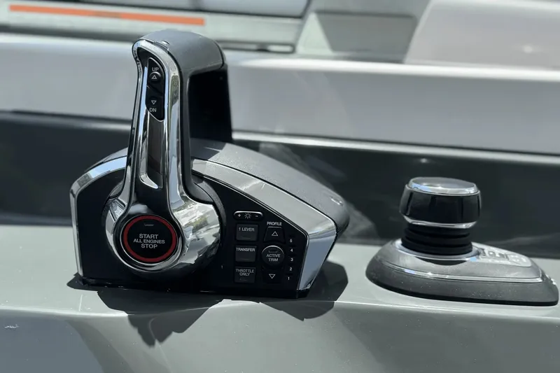 Slide: The Image of Close-up of a 2024 Aviara AV40 OB control console with modern controls. - 26