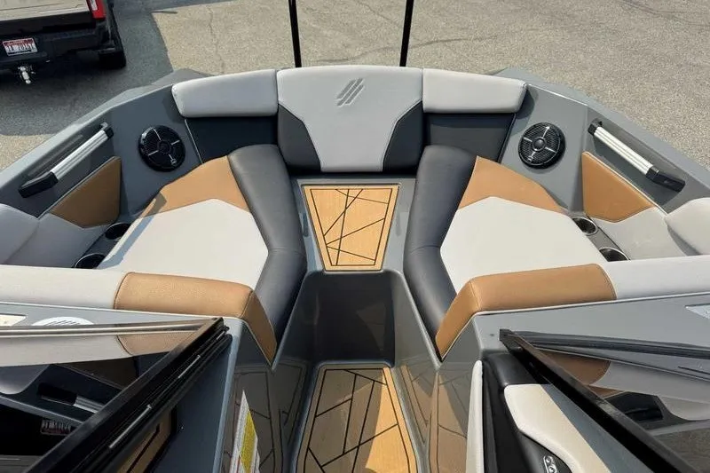 Slide: The Image of Interior of 2022 ATX Surf Boats 20 Type-S with stylish seating and speakers. - 14