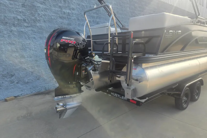 Slide: The Image of 2027 Lowe SS 230 WV pontoon boat with Mercury Pro XS engine on trailer. - 6