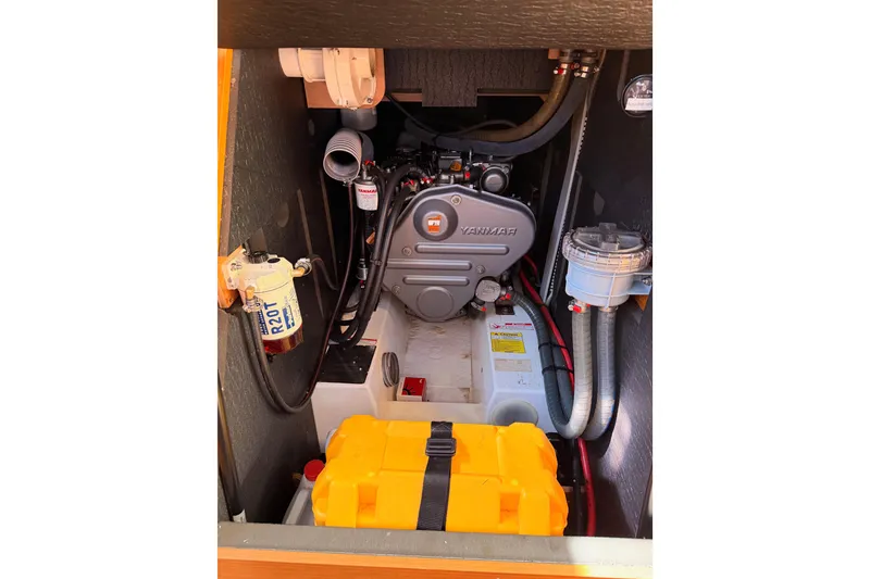 Slide: The Image of Engine compartment of 2014 Jeanneau Sun Odyssey 469 sailboat with Yanmar engine. - 101