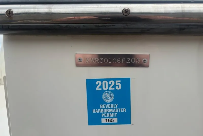 Slide: The Image of 2003 Albemarle 305 Express Fisherman with 2025 Beverly Harbormaster Permit displayed. - 17