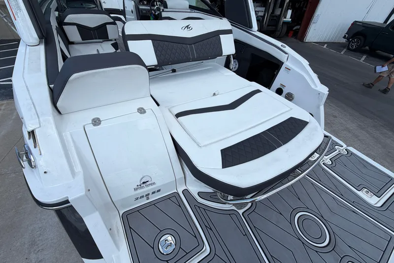 Slide: The Image of 2023 Monterey 258SS Super Sport boat with sleek seating and modern design. - 7