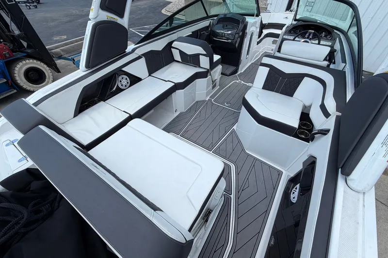Slide: The Image of 2023 Monterey 258SS Super Sport boat interior with sleek seating and modern design. - 8