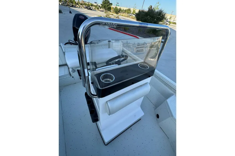 Slide: The Image of 2024 Ranger RB190 Bay boat console with windshield and cup holders. - 12