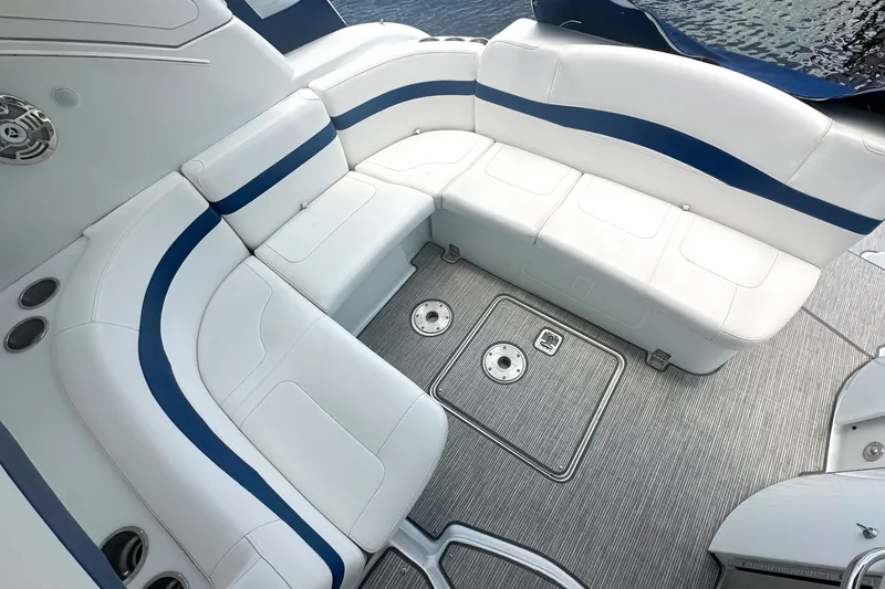 Slide: The Image of Luxurious seating on 2008 Formula 37 Performance Cruiser with white and blue upholstery. - 4