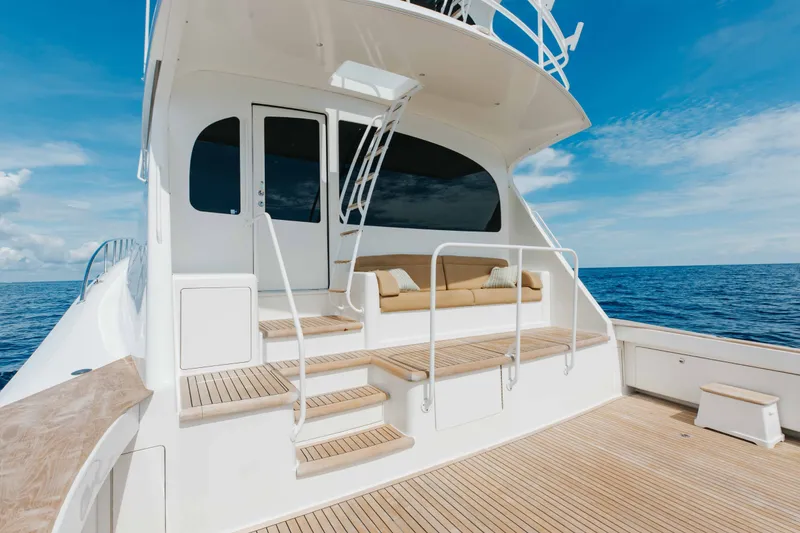 Slide: The Image of Luxurious 2012 Viking 76 Enclosed Bridge yacht deck with ocean view. - 32