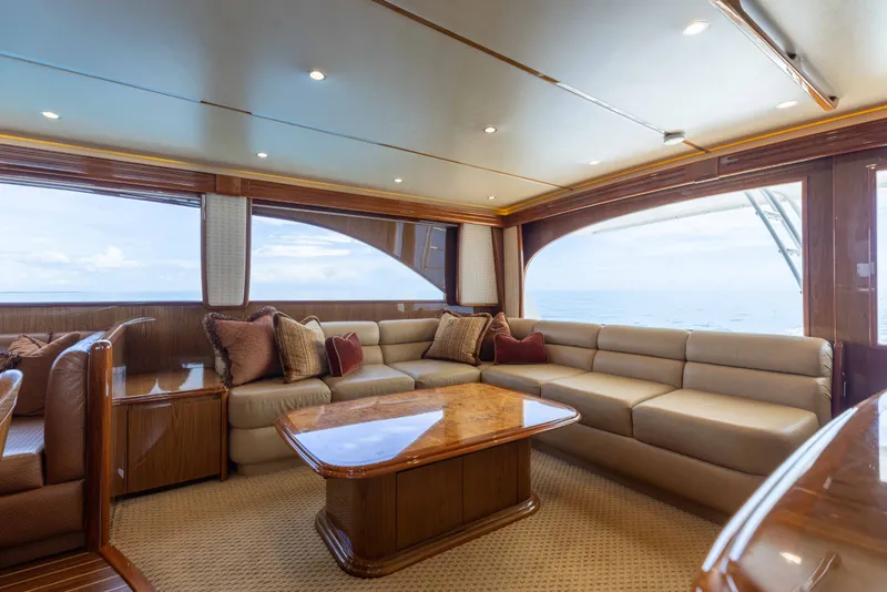 Slide: The Image of Luxurious interior of 2012 Viking 76 Enclosed Bridge yacht with ocean view. - 65