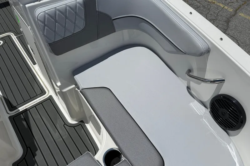 Slide: The Image of 2026 Bayliner VR4 Bowrider OB interior seating with sleek design and modern upholstery. - 9