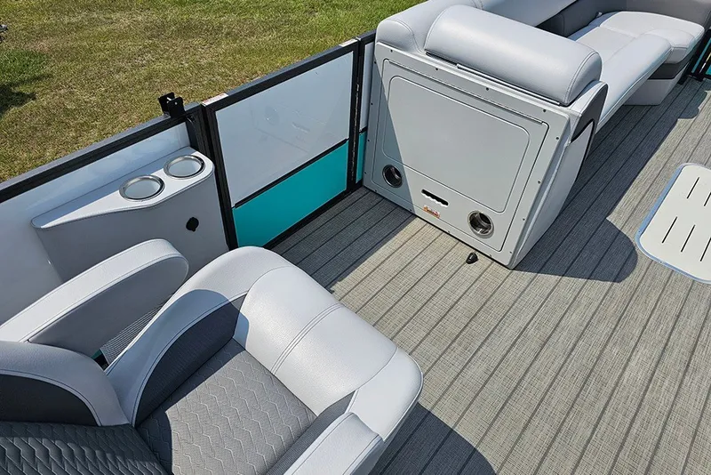 Slide: The Image of 2026 Bentley Pontoons 253 Elite Swingback DC interior with luxurious seating and modern design. - 15