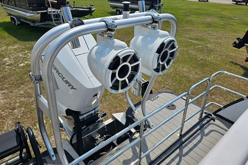 Slide: The Image of 2026 Bentley Pontoons 253 Elite Swingback DC with Mercury engine and dual speakers. - 12