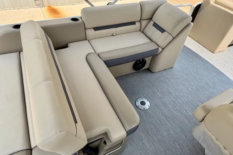 Slide: The Image of Luxurious seating on 2023 Sweetwater 2286 FSL pontoon boat with beige upholstery. - 24