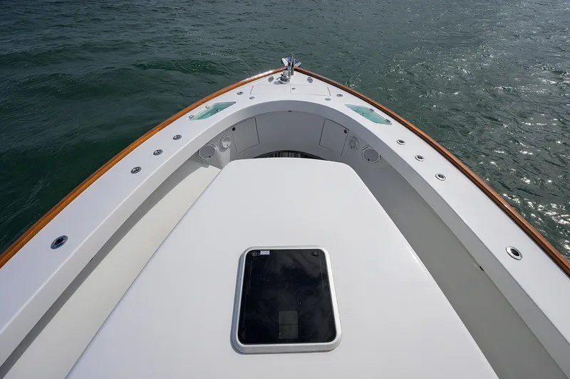 Slide: The Image of Bow view of 2014 Release Boatworks 46 yacht on open water. - 12
