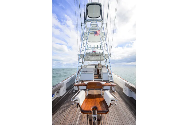 Slide: The Image of 2014 Release Boatworks 46 yacht with tower, ocean view, and wooden deck. - 20