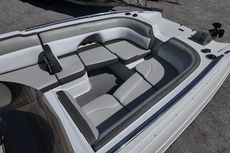 Slide: The Image of 2017 Starcraft Crossover 231 SCX OB boat interior with spacious seating arrangement. - 6