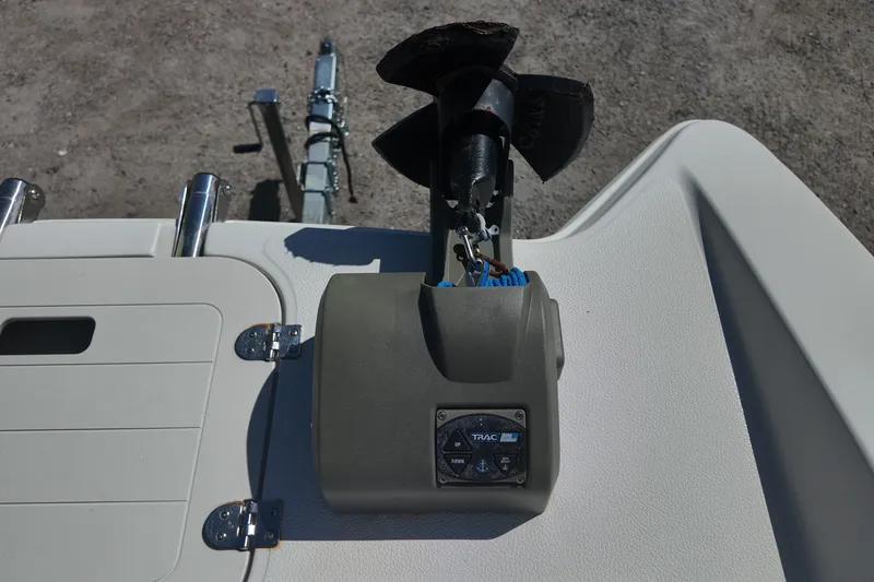 Slide: The Image of 2017 Starcraft Crossover 231 SCX OB boat anchor system on deck. - 22